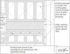 the diagram shows how to install cabinets in an area with no doors or drawers, and where they are located