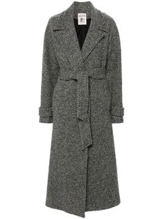 medium grey virgin wool brushed finish diagonal stripe pattern detachable waist belt wide notch lapels long sleeves with buttoned cuffs belt loops two side welt pockets straight hem ankle-length Timeless Belted Long Sleeve Outerwear, Chic Fitted Wool Coat With Belted Cuffs, Elegant Wool Coat With Belted Cuffs For Winter, Timeless Outerwear With Belted Cuffs For Fall, Belted Wool Coat For Business, Timeless Fall Outerwear With Belted Cuffs, Elegant Fitted Outerwear With Belt Loops, Timeless Long Sleeve Outerwear With Belted Cuffs, Fitted Wool Coat With Belted Cuffs For Fall