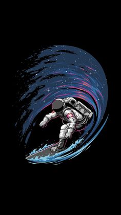 an astronaut floating on top of a wave