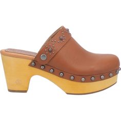 Slip into style and comfort with our Dingo1969 Deadwood clogs. These close-toed, leather slip-ons with metal accents and fashionable riveting are your new go-to for elevating any ensemble with a touch of well-to-do elegance. Brown Closed Toe Clogs With Studded Outsoles, Brown Slip-on Mules With Studded Rubber Outsoles, Casual Brown Clogs With Studded Rubber Outsoles, Brown Slip-on Mules With Studded Outsoles, Brown Closed Toe Mules With Studded Rubber Outsoles, High Heel Sandals Platform, Edgy Elegance, Leather Clog, Clogs Style