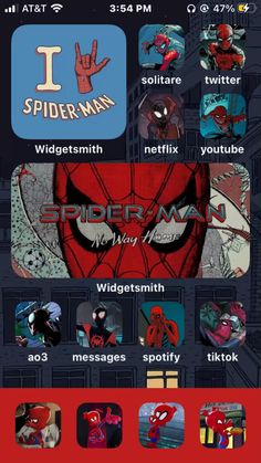 the spider - man theme is shown in this screenshot from an iphone screener