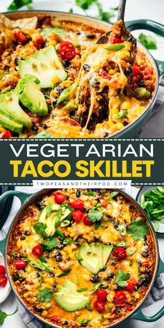 Here's an easy weeknight dinner idea for tonight! This Vegetarian Taco Skillet is made with beans, quinoa, vegetables, cheese, and Mexican flavors. Pin this family weeknight dinner recipe! Vegetarian Skillet, Veg Noodles Recipe, Veg Crispy, Chinese Side Dishes, Vegetarian Taco, Taco Skillet, Veggie Tacos, Making Fried Chicken, Bhaji Recipe