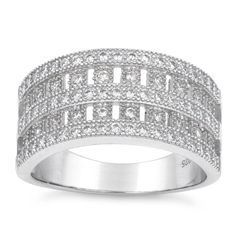 Top of ring height: 10.4mm

Band width: 8.6mm

Shank width: 3.9mm


Stone material: clear cubic zirconia

Stone shape: round

Total number of CZ stones: 77

Stone setting: Pave setting


Metal: 925 sterling silver

Plating: rhodium plated

Finish: high polish Stone Material, Stone Setting, Pave Setting, Cz Ring, Cz Stone, Stone Settings, Rhodium Plated, Sterling Silver Jewelry, Cubic Zirconia