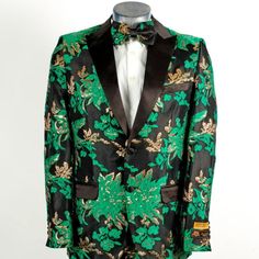 This Tuxedo Features A 2 Button Closure With A Black Satin Peak Lapel Lapel. It Comes In A Modern Fit, With Side Vents, And A Fancy Fabric. Perfect For Any Prom Or Wedding. Matching Flat Front Pants. Paisley Tuxedo, Tuxedo Colors, Fancy Fabric, Flat Front Pants, Peak Lapel, Hunter Green, Green Gold, Modern Fit, Black Satin