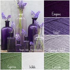 purple and green vases with flowers in them are labeled as emptine violet