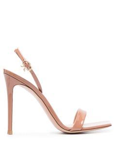 blush beige calf leather patent finish buckle-fastening slingback strap square toe high stiletto heel Ribbon Sandals, Comfy Heels, Rossi Shoes, Brown Leather Sandals, Gianvito Rossi, Stiletto Heel, Pump Shoes, Women's Shoes Sandals, Leather Sandals