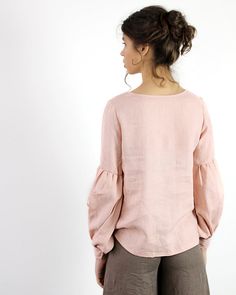 Linen Balloon Sleeve Shirt GISELLE Linen Shirts for Women | Etsy Pink Long Sleeve Blouse With Gathered Sleeves, Casual Lantern Sleeve Tops With Button Cuffs, Summer Linen Top With Lantern Sleeves, Linen Lantern Sleeve Tops For Summer, Cotton Shirt With Gathered Long Sleeves, Spring Linen Lantern Sleeve Tops, Spring Linen Tops With Blouson Sleeves, Long Sleeve Linen Top In Solid Color, Linen Long Sleeve Top With Gathered Sleeves