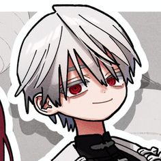 an anime character with white hair and red eyes