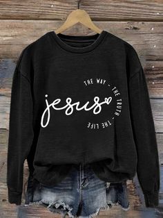 Christian Shirts Designs, Evening Dresses Short, Long Sleeve Sweatshirt, Christian Clothing, Casual Summer Dresses, Printed Sleeves, Christian Shirts, Sweater Blouse, Casual Sweatshirt