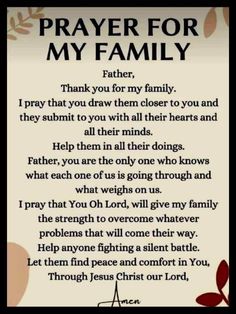 a prayer for my family with the words, thank you for my family on it