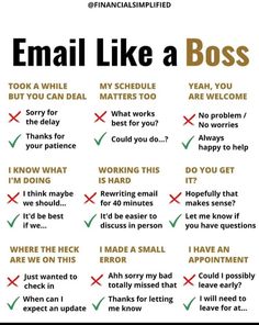 a poster with the words email like a boss and other things to do on it