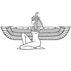 an egyptian woman sitting in the lotus position with her wings open and headdress on