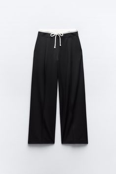 CONTRAST BOXER TROUSERS - Black | ZARA United Kingdom Black Drawstring Pants For Work, Chic Straight Pants With Drawstring, Zara High-waisted Sweatpants With Elastic Waistband, Zara High-waisted Wide Leg Pants With Elastic Waistband, Zara Wide-leg Pants With Elastic Waistband, Zara Wide Leg Trousers With Elastic Waistband, Chic Drawstring Pants For Work, High-waisted Drawstring Pants, High-waisted Wide Leg Pants With Drawstring For Work