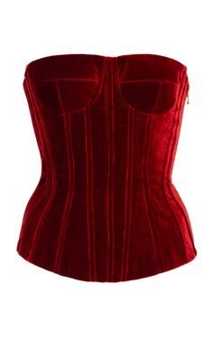 Shop the Red Strapless Velvet Corset Top by Sergio Hudson and more new designer fashion on Moda Operandi. Digital Outfits, Red Velvet Outfits, Velvet Corset Top, Cloth Collection, Sergio Hudson, Shopping Addict, Velvet Bustier, Evening Accessories, Velvet Corset