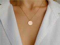 14K Gold Initial Necklace * Minimalist Women Jewelry * Handmade Valentine's Day Gift for Her * Initial Disc Necklace * Custom Coin Necklace * Personally Engraved Jewelry * Minimaliste Jewelry ✿ Introducing our 14K gold disc necklace - a perfect accessory for everyday elegance. This beautiful piece blends style and sentiment, making it an ideal choice for those who appreciate the beauty of simplicity. The dainty custom coin pendant, engraved with an initial of your choice, adds a personal touch, making it a unique and thoughtful gift, especially on Valentine's Day! ✿ Available in rose, white, and yellow gold and designed for everyday wear, this necklace is versatile and perfect for layering, allowing you to create their unique style. ✿ It's not just a piece of jewelry; it's a subtle way to Customized Jewelry For Everyday Wear, Customized Round Jewelry For Everyday, Minimalist Customizable Rose Gold Necklace, Customizable Minimalist Rose Gold Necklace, Minimalist Customized Round Jewelry, Customized Minimalist Rose Gold Necklace, Customized Everyday Rose Gold Jewelry, Customized Minimalist Necklace With Round Pendant, Minimalist Customized Round Pendant Necklace