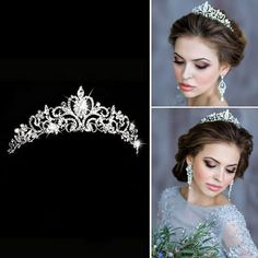 This crystal crown is elegant with its soft and elegant sparkle. The wedding tiara as shown is set in silver with dazzling rhinestones throughout. Perfect for bridal showers, bachelorette parties or as you walk down the aisle!^ Approx Size: 7.8 inches X 1 Inches ( 20*2.5 cm). Free Size^ This stunning silver tiara is suited for a princess. It features beautiful swirls encrusted with shimmering crystals and rhinestones. It coordinates best with white and diamond white wedding dresses.^ Pin loops a Diamond White Wedding Dress, Crown And Tiara, Hair Accessories Silver, Bride Crown, Bridal Hair Headpiece, Crystal Hair Accessories, Bride Tiara, Bride Headband, Bride Hair