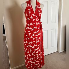 Highly Sought After Dvf Dress From Target. Gorgeous Orange And White Color With Classic Tie Wrap! New With Tags! Fitted Maxi Dress For Spring Holiday, Fitted Summer Dresses For Holiday, Fitted Sleeveless Holiday Maxi Dress, Fitted Sleeveless Maxi Dress For Holiday, White Halter Neck Dress For Holiday, Formal Wrap Dress, Dvf Dress, Dvf Wrap Dress, Mock Wrap Dress