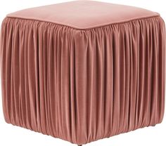 a pink ottoman with pleated fabric on it