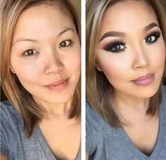 Before and After Makeup Photo Make Up Transformation, Power Of Makeup, Makeup Help, Hooded Eye Makeup, Youtube Makeup, Asian Eye Makeup, Makeup Transformation