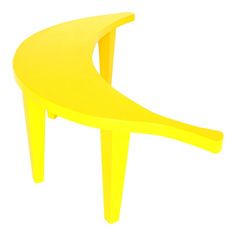 an orange plastic bench with curved legs