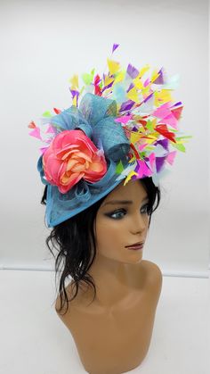 Beautiful sinamay Fascinator with Teal Blue Wedding Fascinator Bridesmaids Hat Kentucky Derby Cocktail Party Tea Party Guest Easter Kate Middleton - Headband and hairclip - Ready to ship - Lightweight - Free Shipping - Fast shipping - Customize by adding different color flowers and or feathers Check my store for styles and colors. Hatsandpearls.etsy.com Find more at my website: Www.hatsandpearls.com Reach out to me if you can't find what you are looking for. I can make cake custom orders and hel Whimsical Summer Party Headpieces, Whimsical Party Hat Headpiece, Light Blue Headpiece For Royal Ascot Party, Sinamay Fascinator Hat For Spring, Spring Sinamay Fascinator Hat, Light Blue Headpiece For Kentucky Derby Party, Summer Sinamay Headpiece For Races, Whimsical Costume Hats With Curved Brim For Party, Light Blue Mini Hat For Kentucky Derby Party