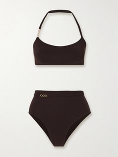 EXCLUSIVE AT NET-A-PORTER. Lido's 'Sessantacinque' bikini is embellished with a gold-tone chain along the slim halterneck strap and high-waist for a touch of glamour. It's been locally made from smoothing stretch fabric in Northern Italy by skilled artisans and comes in a rich brown. 2024 Style, Flat Dress Shoes, Floral Dresses Short, Dress Flats, Sport Swimwear, Sports Skirts, Jo Malone London, Swimsuit Dress, Blue Swimsuit