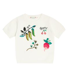 Bonpoint's Akita sweater is a darling addition to their wardrobe, with intarsia-knit floral motifs and hand-embroidered detailing. It's made from cotton with ribbed trims. | Bonpoint Akita intarsia-knit cotton sweater Embroidered Knit Tops For Fall, Knit Tops With Floral Embroidery For Fall, Floral Embroidery Knit Tops For Fall, Embroidered Knit Crew Neck Top, Intarsia Sweater, Girls Jumpers, Knitwear Design, Kids Sweater, Denim Coat