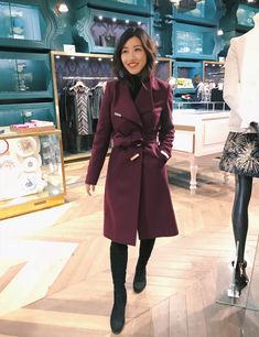 Wrap Coats For Women, Wrap Coat Outfit, Burgundy Coat Outfit, Wool Coat Outfit, Maroon Coat, Casual Classy Outfits