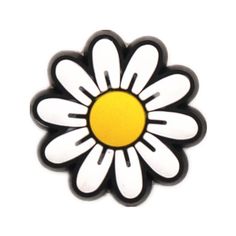 a black and white flower with yellow center on it's side, against a white background