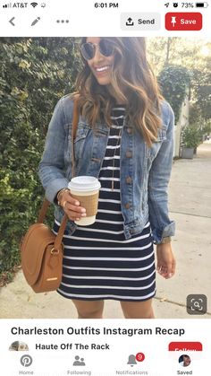 Charleston Outfits, Striped Shift Dress, Dress Denim, Stripe Outfits, Instagram Outfits, Womens Fashion For Work, Denim Jacket Women