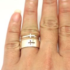 "Are you looking for a gift for anniversary or Easter? We have a solution for you and your love one. Why not consider our creation of matching couple ring? It's modern, minimalist and simple to wear and go along with any outfit of your day. Both of this ring is made for men and women. They are matching ring and also a great solution for your proposal promise ring. A simple cut out really makes them pop out. They are comfortable to wear. The women ring can also be use as a stacking ring with your Adjustable Cross-shaped Ring For Anniversary, Minimalist Cross Ring For Anniversary, Matching Couple Ring, Matching Couple Rings, Gift For Anniversary, Couple Items, Matching Ring, Couple Ring, Matching Couple