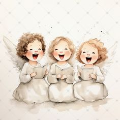 three little angels singing together with their mouths open