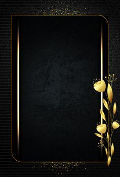 a black and gold background with flowers