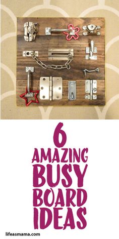 the words amazing busy board ideas are shown above an image of various types of magnets