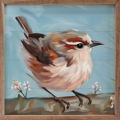 a painting of a bird sitting on a branch