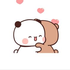 a cartoon bear hugging another bear with hearts floating around it's head and eyes