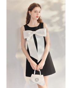 Get 10% off now! Buy big white bow knot black and white dress sleeveless at cheap price online. Free stable shipping and pro custom service since 2009. White A-line Mini Dress With Bow, White A-line Dress With Bow Straps, Chic Summer Mini Dress With Bow Tie, Black Bow Tie Dress For Party, Black Party Dress With Bow Tie, Elegant Black Mini Dress With Bow Straps, Chic Sleeveless Mini Dress With Bow Tie, Spring Bow Tie Mini Dress, Black Bow Tie Evening Dress