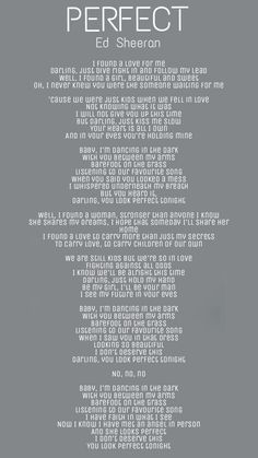 Lyrics, music Lyrics Ed Sheeran, Perfect By Ed Sheeran, Ed Sheeran Perfect, Perfect Lyrics, Pop Song Lyrics, Ed Sheeran Lyrics, Pop Music Lyrics, Plant Styling