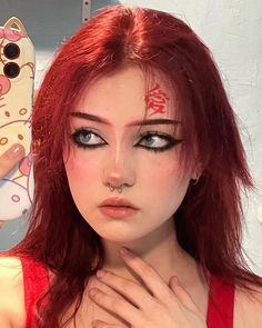 Red Hair Cosplay, Gaara Cosplay, Star Girl Aesthetic, Punk Japanese, 2000s Y2k Aesthetic, Y2k Aesthetic Grunge, Japanese 2000s, E Girl Makeup, Anime Eye Makeup