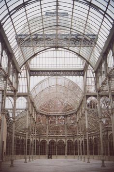 the inside of a building with many windows