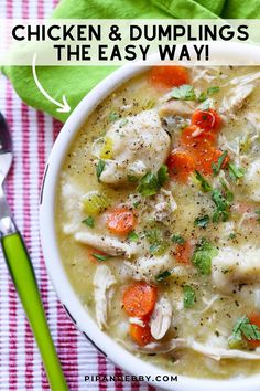 a bowl of chicken and dumplings the easy way