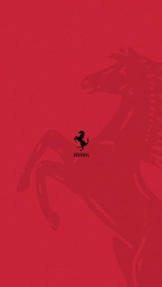 a red background with a silhouette of a horse and the word ferrari written in black