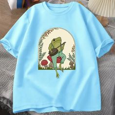 Cute Cottagecore T-shirts Aesthetic Frog Playing Banjo on Mushroom T Shirt Men Summer Cotton Short Frog Playing Banjo, T Shirts Aesthetic, Aesthetic Frog, Mushroom T Shirt, Cute Cottagecore, Men Summer, Mens Tee Shirts, Banjo, Summer Cotton