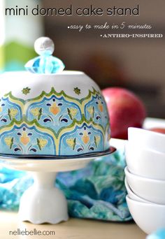 an image of a cake stand with plates and bowls on it that says, how to make a mini dome cake stand easy to make in 5 minutes