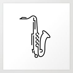 a black and white drawing of a saxophone