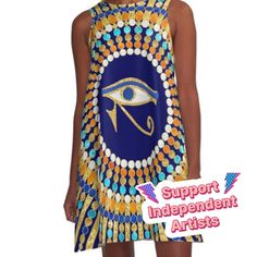 Loose-fit, mid-length sleeveless dress with silky handfeel. Printed on both sides. Machine washable. Size range XS-2XL. Eye of Thoth with Mandala Inspired By Ancient Egyptian Necklace (lapis lazuli blue) designed by Octavia Soldani. Eye Of Thoth, Egyptian Necklace, Lapis Lazuli Blue, Blue Design, Dress For Sale, Ancient Egyptian, Lapis Lazuli, Mid Length, Dresses For Sale