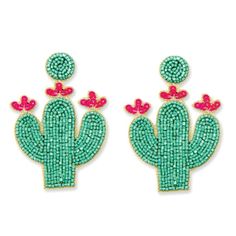 Myra Bag Green Cactus Seed Bead Earrings Nwt Decidedly Southwest, These Great Saguaro Cactus Earrings Are So Charming! They Even Have Tiny Red Blooms On The Tops Of The Green Stems. Made Of Green And Red Seed Beads Post Back 2.75 Total Drop Nwt Western, Southwestern, Horse, Cowboy, Cowgirl, Aztec, Native American, Yellowstone, Boho, Bohemian, Festival, Hippie, Arizona, Desert Blue And White Earrings, Horse Cowboy, Cactus Seeds, Gold Star Earrings, Native Beading Patterns, Turquoise Western, Cactus Earrings, Arizona Desert, Green Cactus