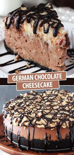 two different views of a german chocolate cheesecake