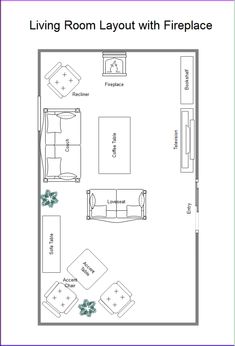 the living room layout with fireplace