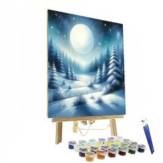 Starlit Winter Night Paint By Numbers City Kid, Canvas Set Of 3, Winter Painting, Henri Rousseau, Cozy Ambiance, Paint Shades, Paint By Numbers, Paint By Number Kits